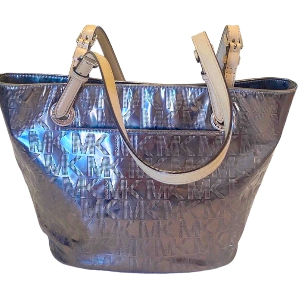 🟤Michael Kors MK Metallic Brown Shiny Tote Grab Handbag Purse w/Leather Straps